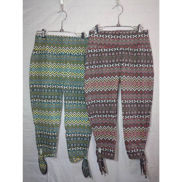 Lot Of 2 DG2 by Diane Gilman Women's Size Small Green/Yellow & Brown/Red Capri P - Picture 1 of 6